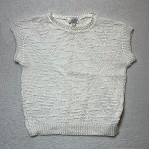 Vintage Cream Diamond Knit Sweater Vest Across America Size Medium Preppy Spring